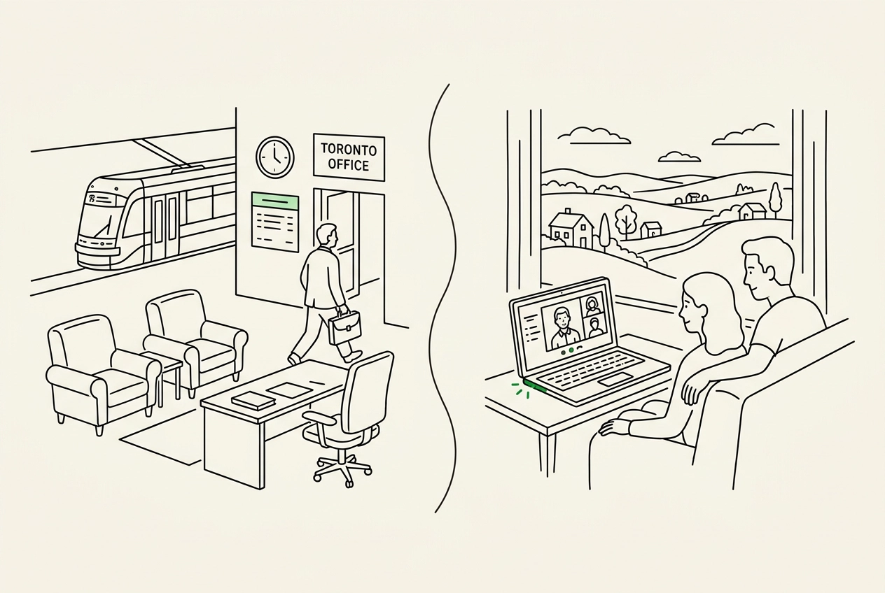 Professional header image for comparison analysis: Couples Therapy in Toronto vs. Online Across Ontario: Wha...